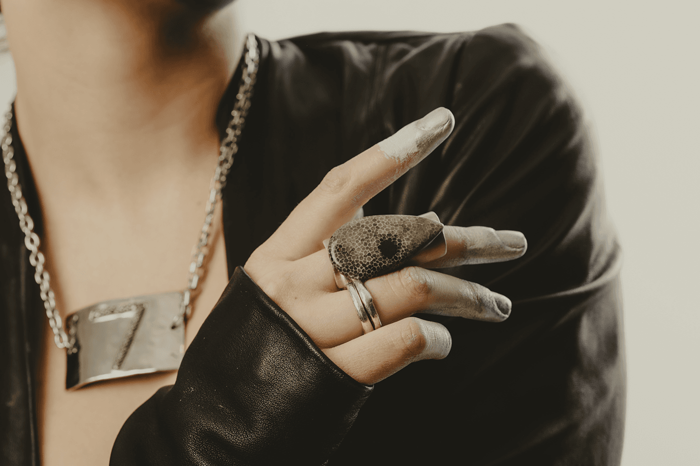 Black Coral Fossil Ring