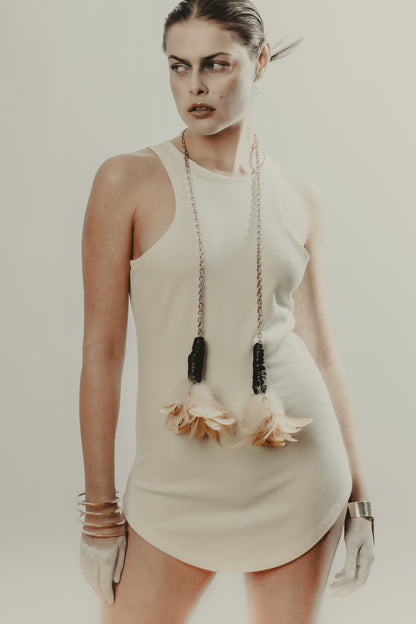 Nude Feather Lariat Necklace